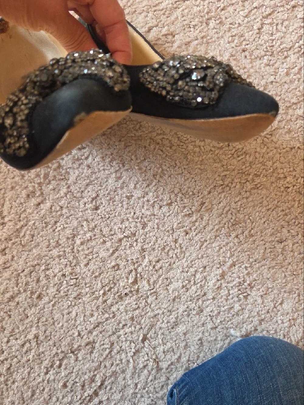 Tory Burch Black Pointed Toe Crystal Bow Flats